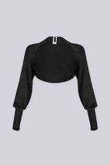 Ribbed knit ultra cropped bolero with dramatic balloon sleeves gather into fitted ribbed cuffs
