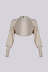 Ribbed knit ultra cropped bolero with dramatic balloon sleeves gather into fitted ribbed cuffs