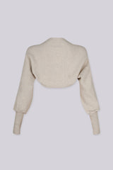 Ribbed knit ultra cropped bolero with dramatic balloon sleeves gather into fitted ribbed cuffs