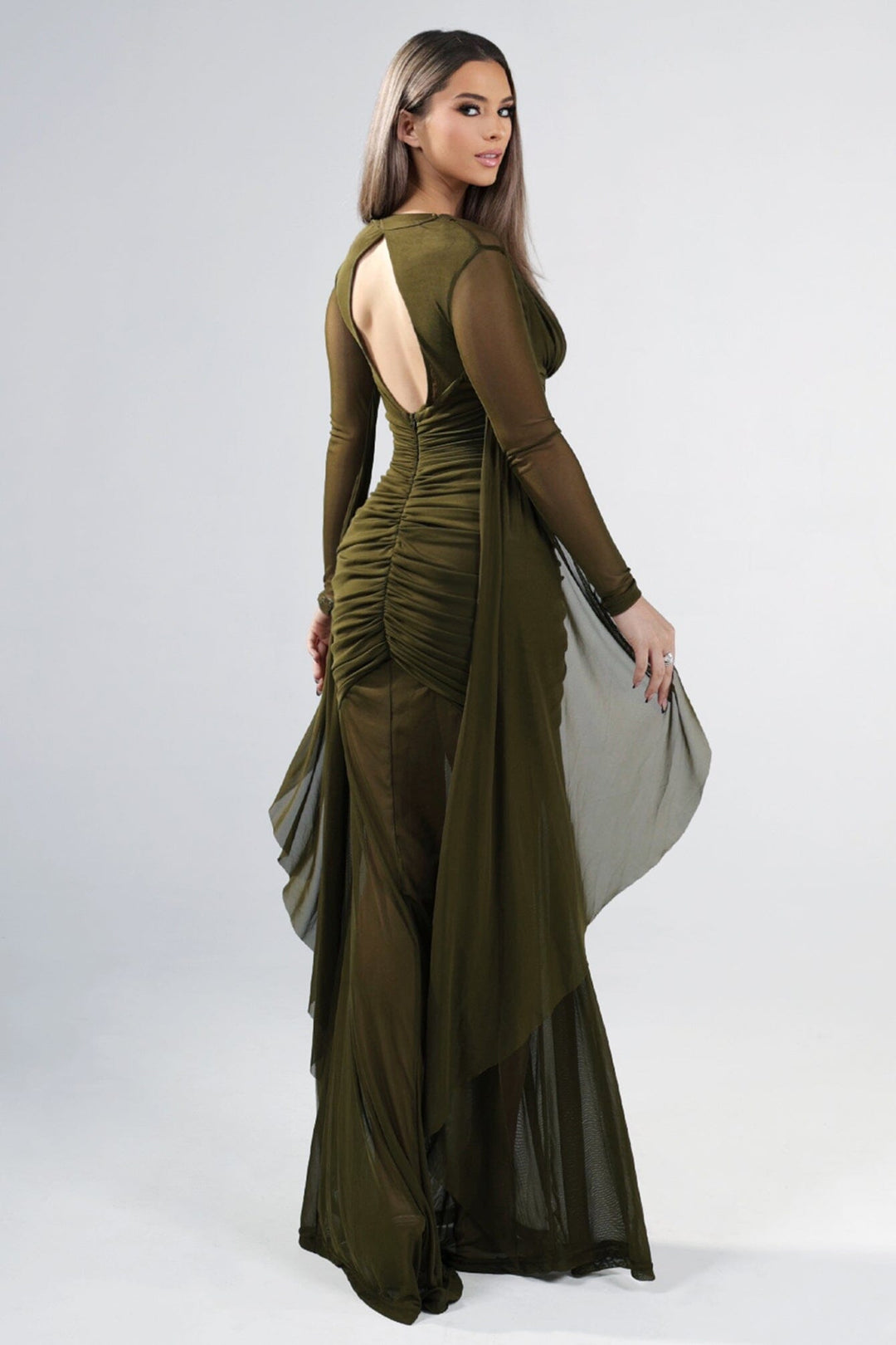 Verena Mesh Ruched Maxi Dress