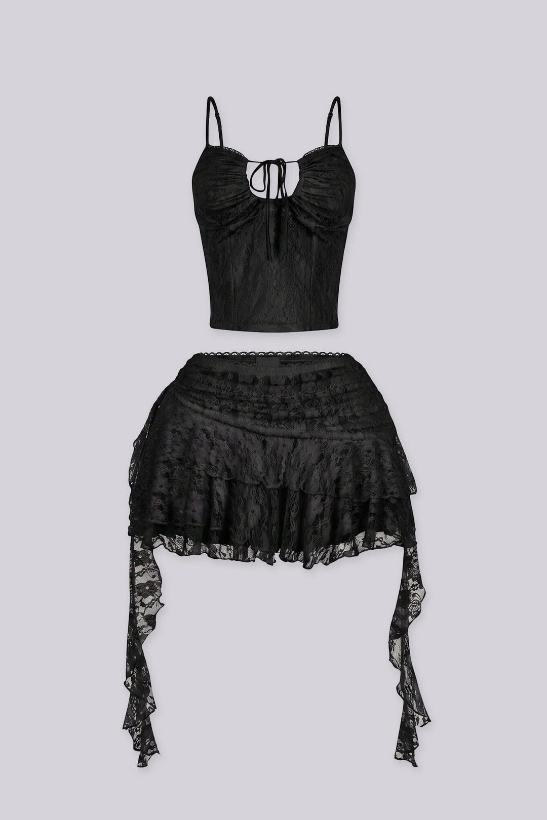 Lace cami tank top with lace trim neckline and front tie detail