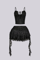 Lace cami tank top with lace trim neckline and front tie detail