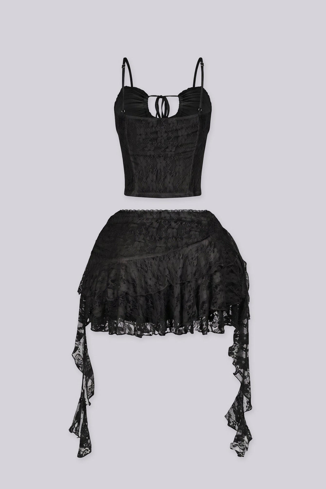 Lace cami tank top with lace trim neckline and front tie detail