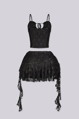 Lace cami tank top with lace trim neckline and front tie detail