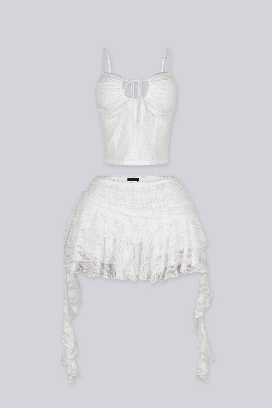 Lace cami tank top with lace trim neckline and front tie detail