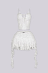 Lace cami tank top with lace trim neckline and front tie detail