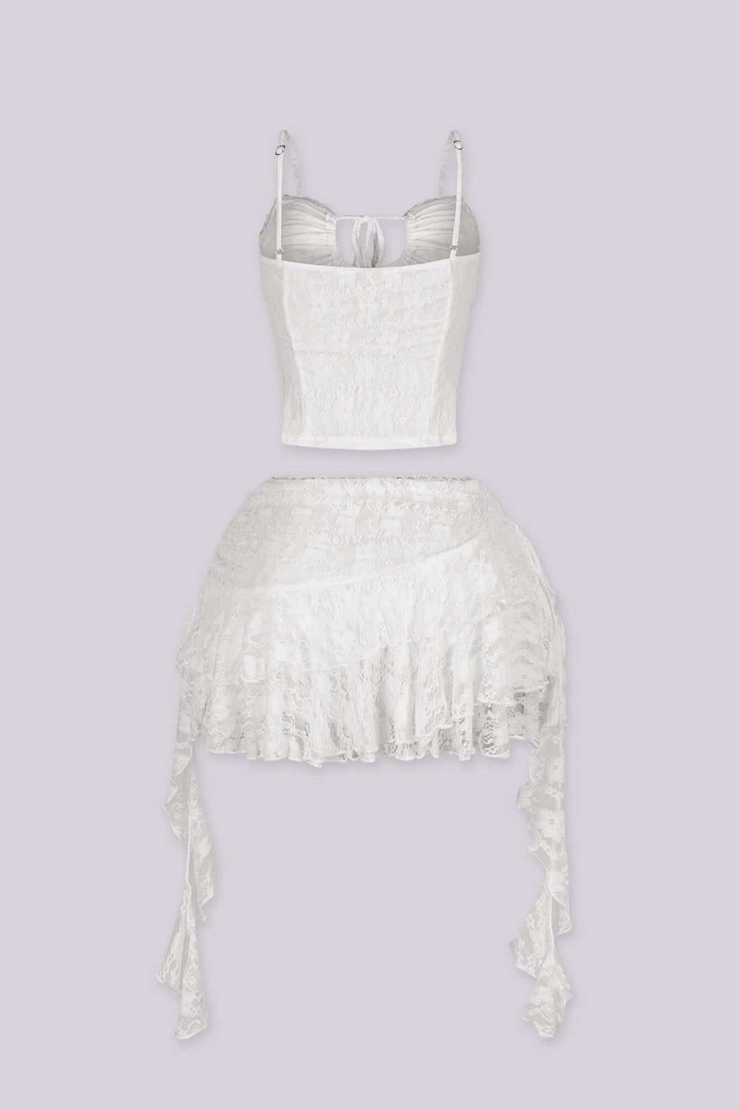 Lace cami tank top with lace trim neckline and front tie detail