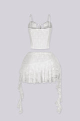 Lace cami tank top with lace trim neckline and front tie detail