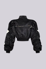 Vertex Graphic Print Cropped Bomber Jacket