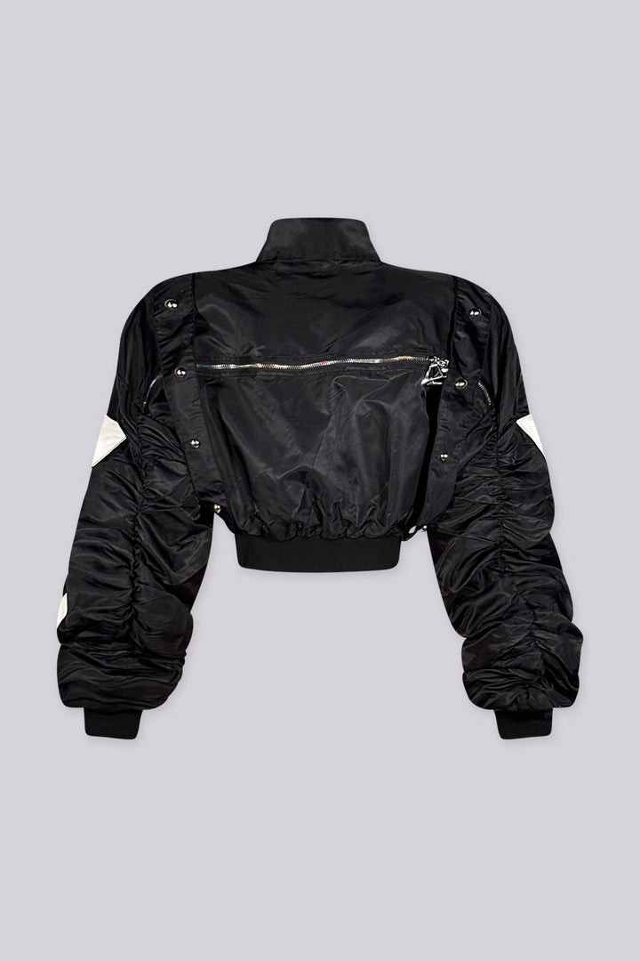 Vertex Graphic Print Cropped Bomber Jacket