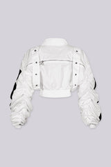 Vertex Graphic Print Cropped Bomber Jacket