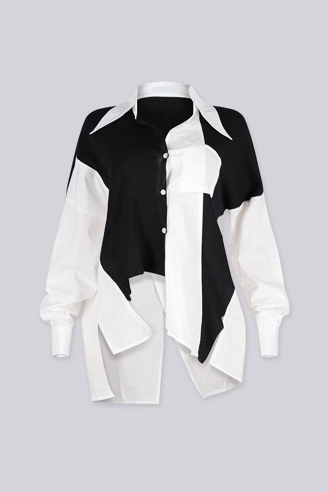 Crisp point collar oversized button up shirt with color block paneling patchwork
