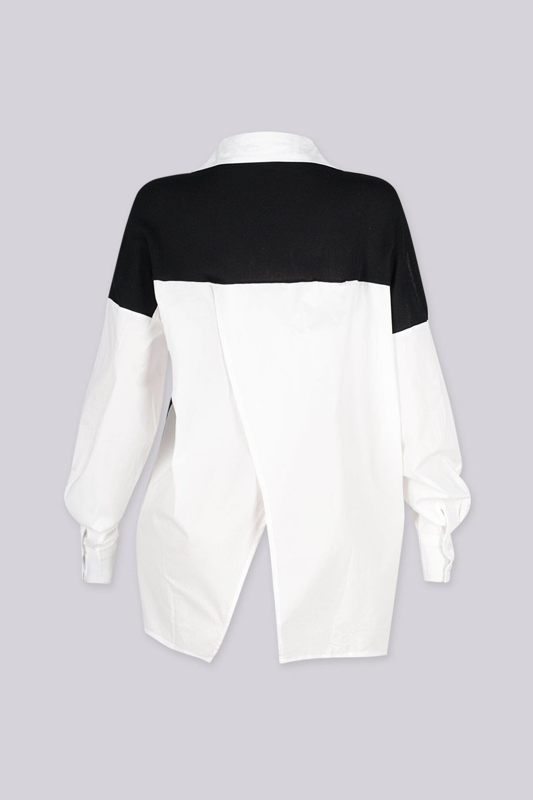 Crisp point collar oversized button up shirt with color block paneling patchwork