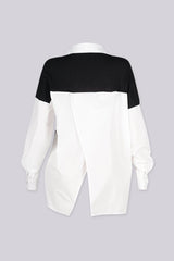 Crisp point collar oversized button up shirt with color block paneling patchwork