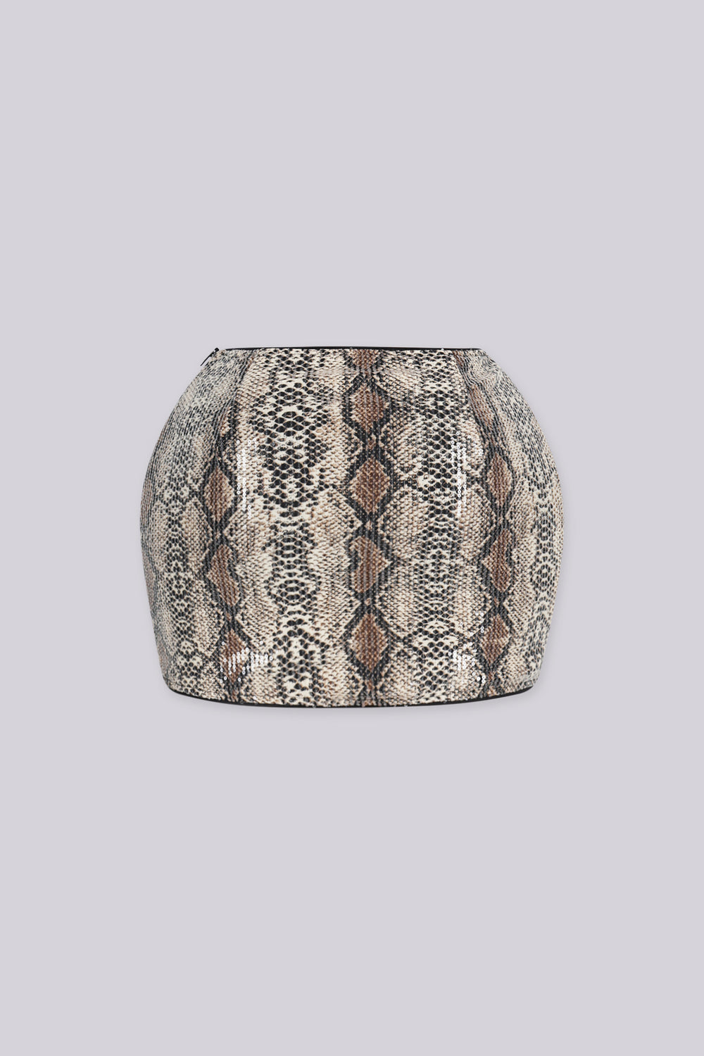 Fitted sequin mini skirt with an allover snakeskin print sparkle finish