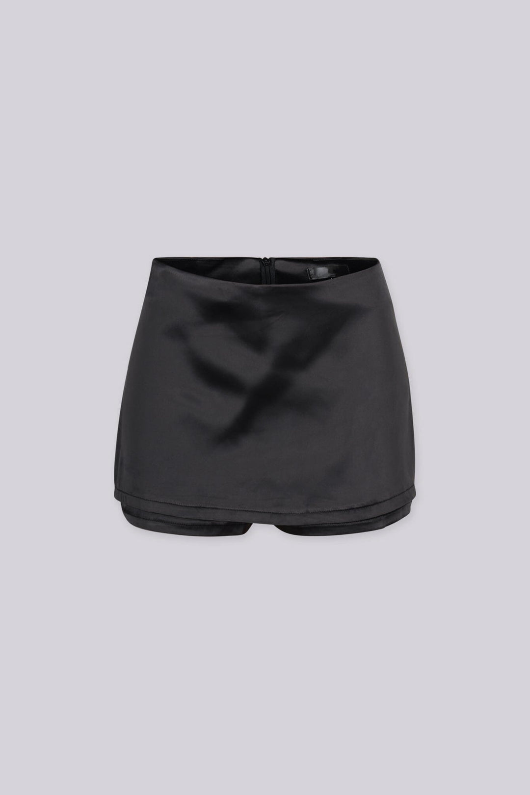 Satin high rise A-line mini skort featuring back exposed shorts