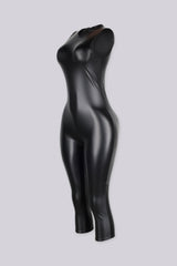 Sleeveless fitted bodysuit style faux leather capri jumpsuit featuring high shine finish