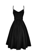 EDGE — black poplin corset midi dress, back view flat lay