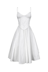 EDGE — white poplin corset midi dress, front view flat lay