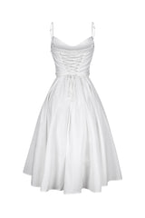 EDGE — white poplin corset midi dress, back view flat lay