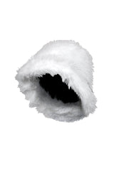 EDGE — white faux fur bucket hat, side view flat lay