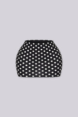 High waisted bodycon polka dots mini skirt featuring form fitting stretch fabric
