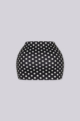 High waisted bodycon polka dots mini skirt featuring form fitting stretch fabric