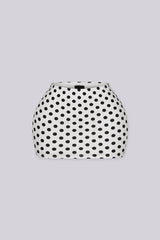 High waisted bodycon polka dots mini skirt featuring form fitting stretch fabric