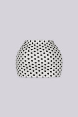 High waisted bodycon polka dots mini skirt featuring form fitting stretch fabric