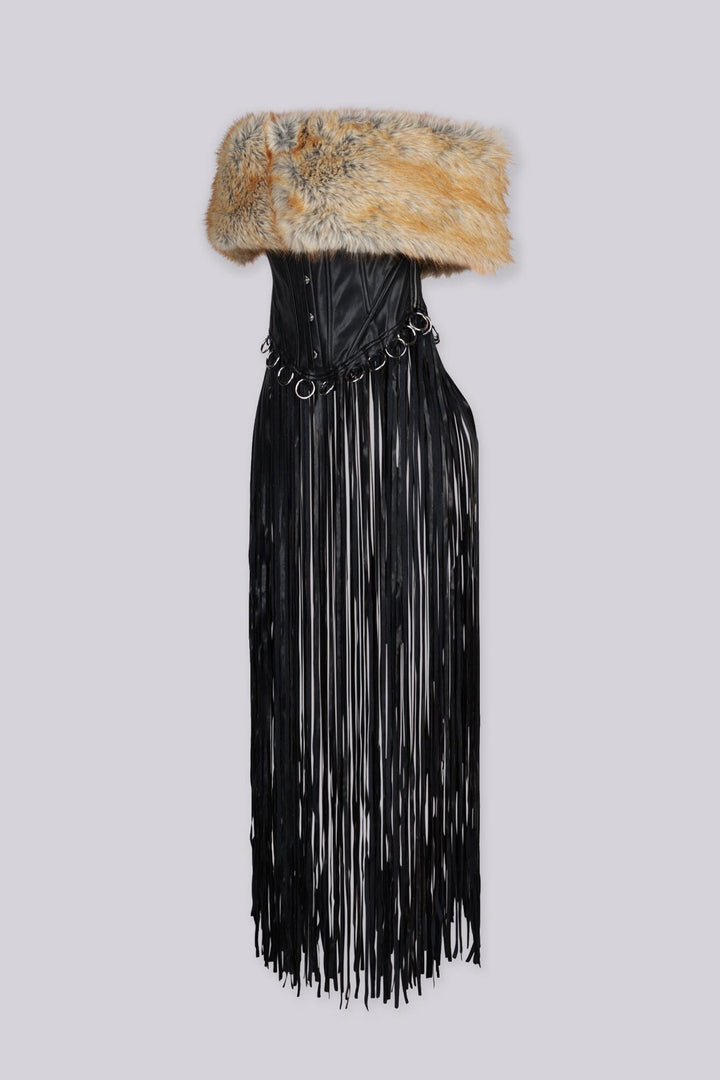 Wolfsbane Fur Off Shoulder Fringe Corset Top