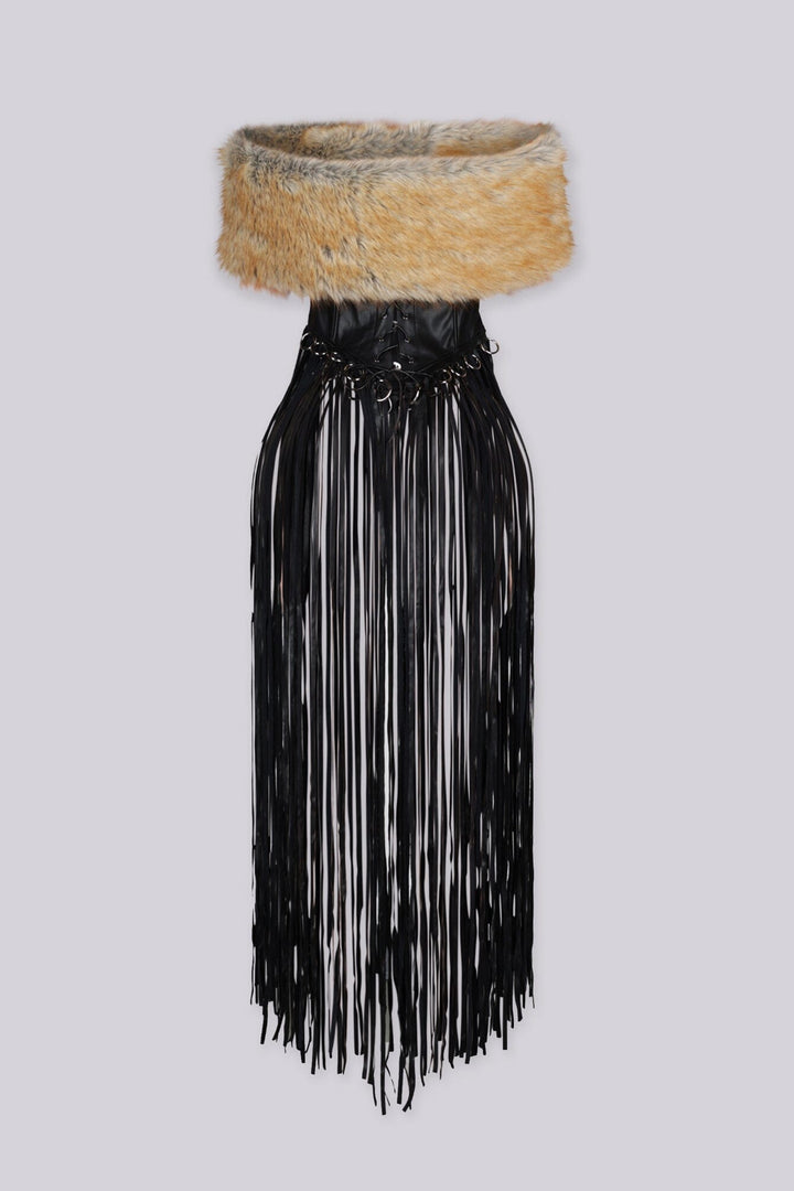 Wolfsbane Fur Off Shoulder Fringe Corset Top