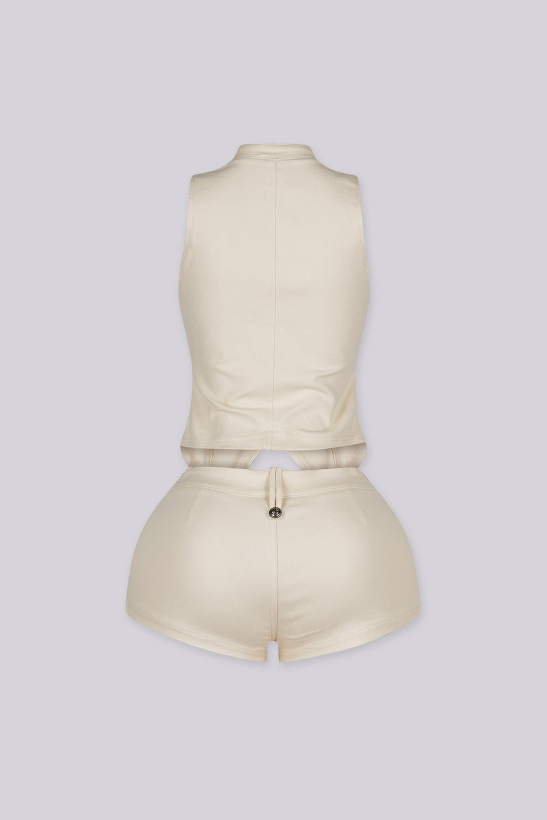 Mandarin collar sleeveless button up vest top featuring a tailored fit