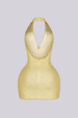 EDGE — rust mesh pearl mini dress, back view flat lay