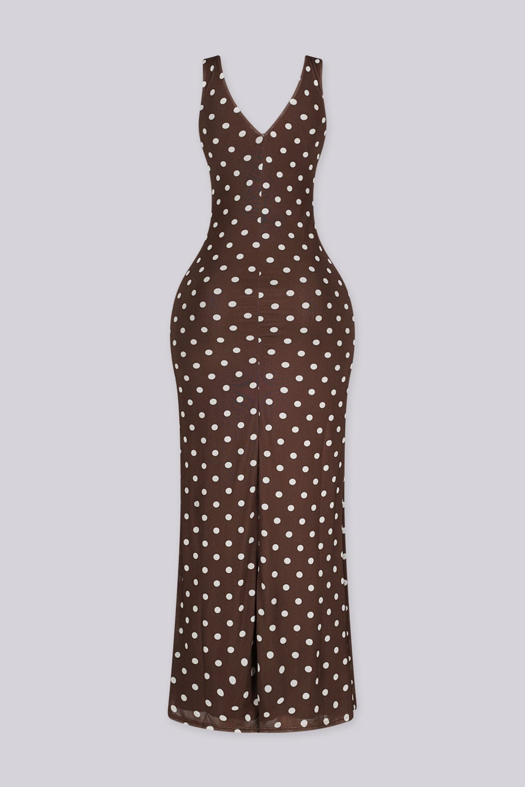 EDGEBYKS - Mesh sleeveless bodycon maxi dress with plunging V neckline, back view