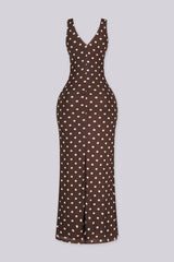 EDGEBYKS - Mesh sleeveless bodycon maxi dress with plunging V neckline, back view