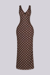 EDGEBYKS - Mesh sleeveless bodycon maxi dress with plunging V neckline, front view