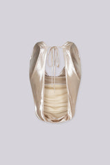 EDGEBYKS - Metallic sheened top with a deep cowl neckline and a draped cowl back, back view
