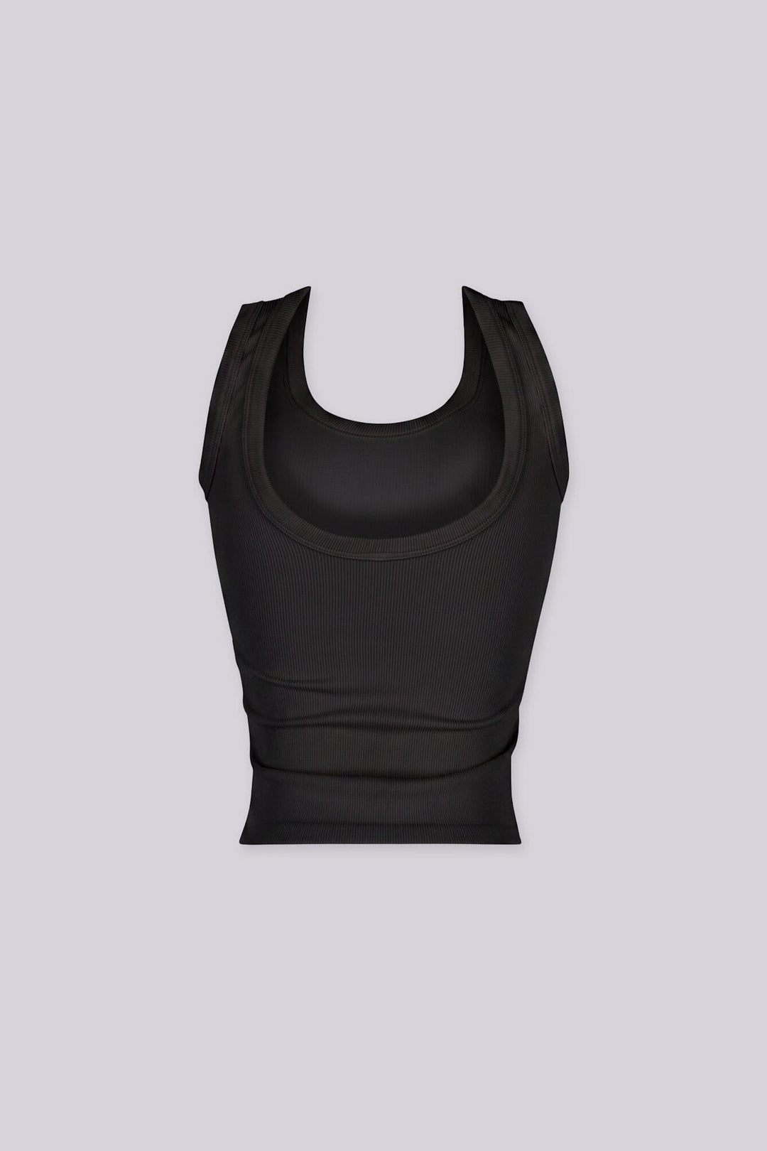 EDGEBYKS - Scoop neckline ribbed knit basic tank top, black back view