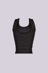 EDGEBYKS - Scoop neckline ribbed knit basic tank top, black back view