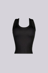 EDGEBYKS - Scoop neckline ribbed knit basic tank top, black front view