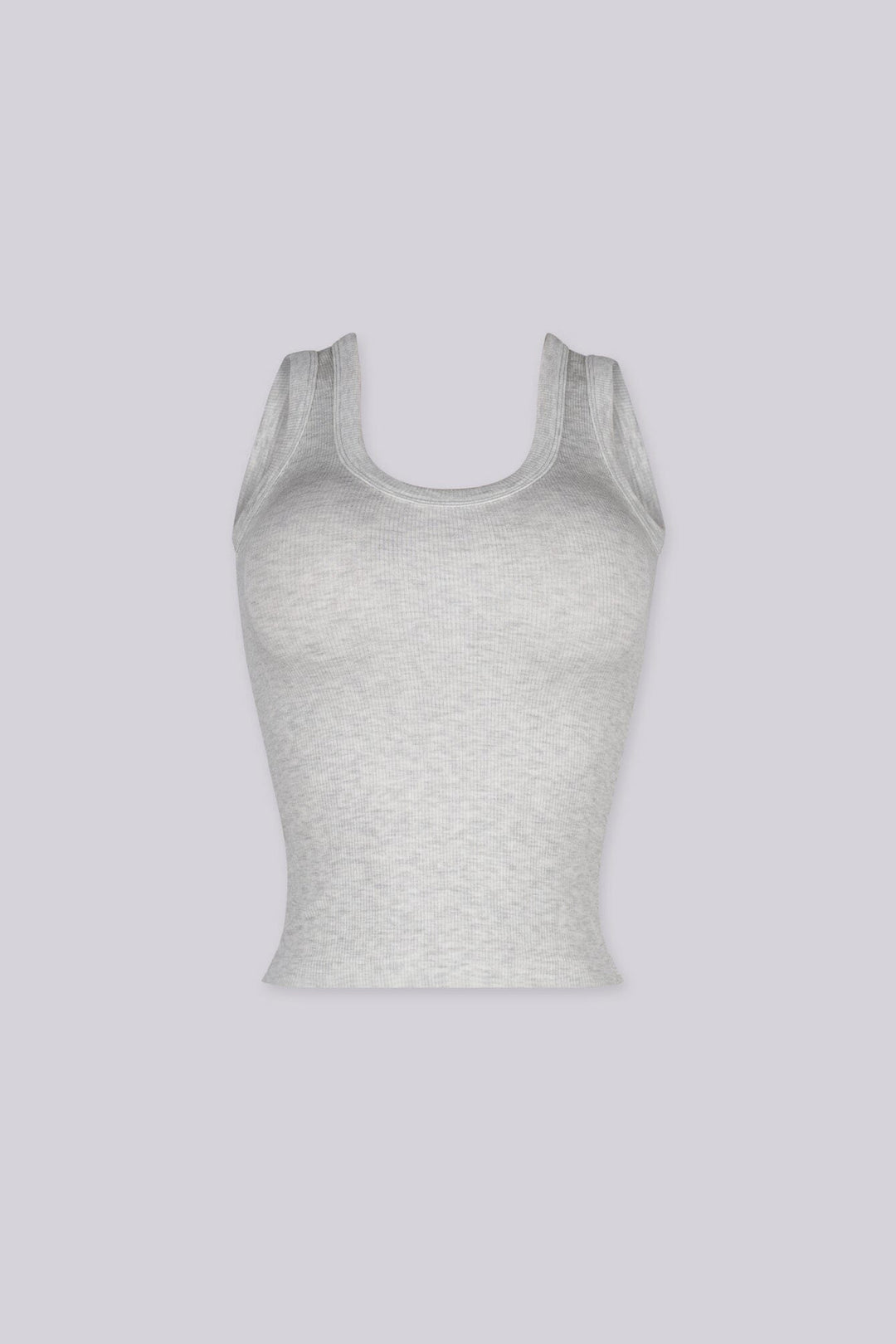 EDGEBYKS - Scoop neckline ribbed knit basic tank top, heather gray front view