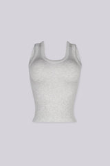 EDGEBYKS - Scoop neckline ribbed knit basic tank top, heather gray front view