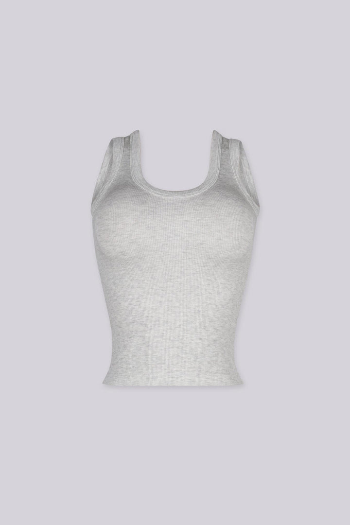 EDGEBYKS - Scoop neckline ribbed knit basic tank top, heather gray front view