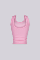 EDGEBYKS - Scoop neckline ribbed knit basic tank top, pink back view