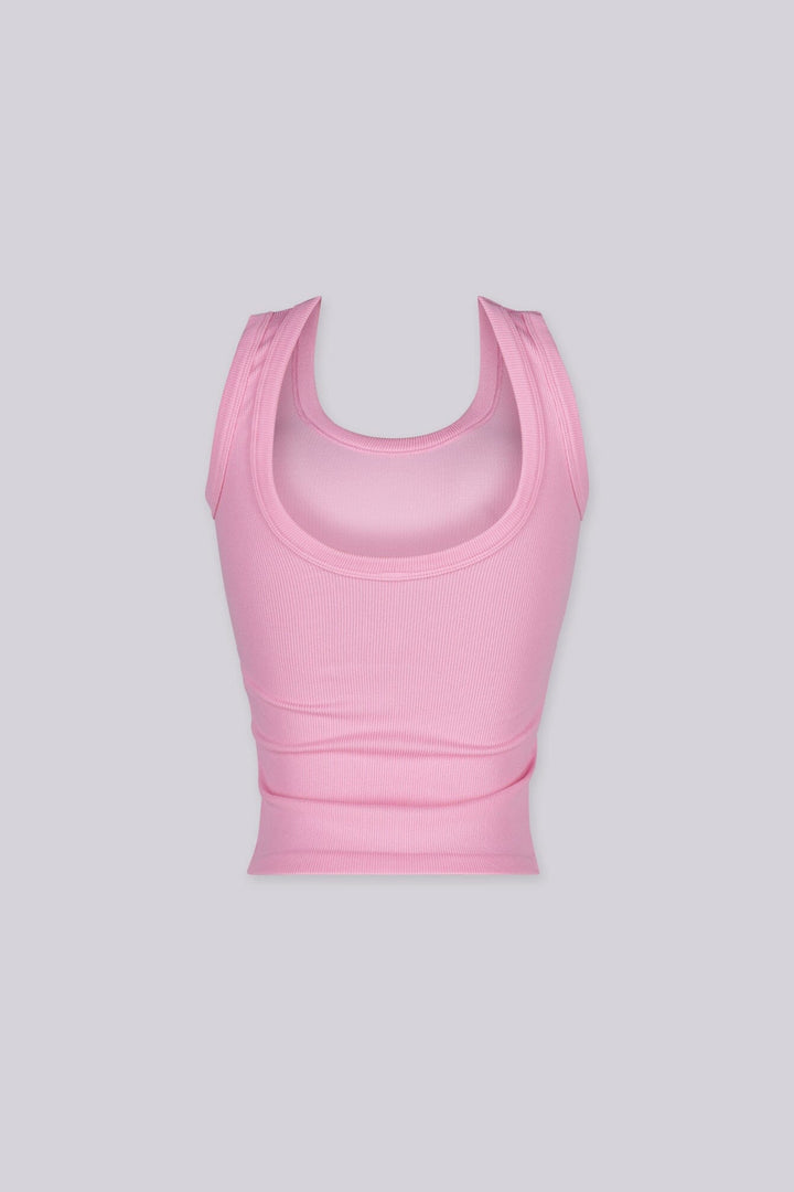 EDGEBYKS - Scoop neckline ribbed knit basic tank top, pink back view