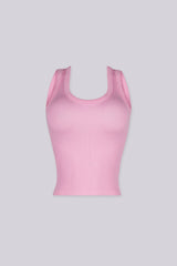 EDGEBYKS - Scoop neckline ribbed knit basic tank top, pink front view