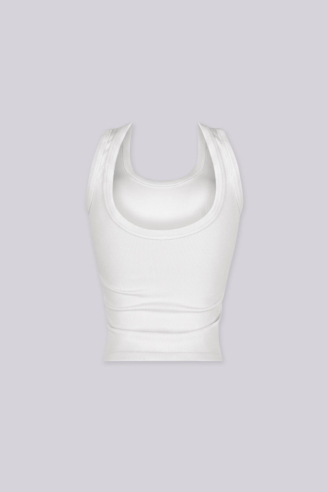 EDGEBYKS - Scoop neckline ribbed knit basic tank top, white back view