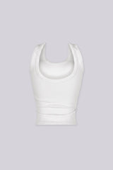 EDGEBYKS - Scoop neckline ribbed knit basic tank top, white back view