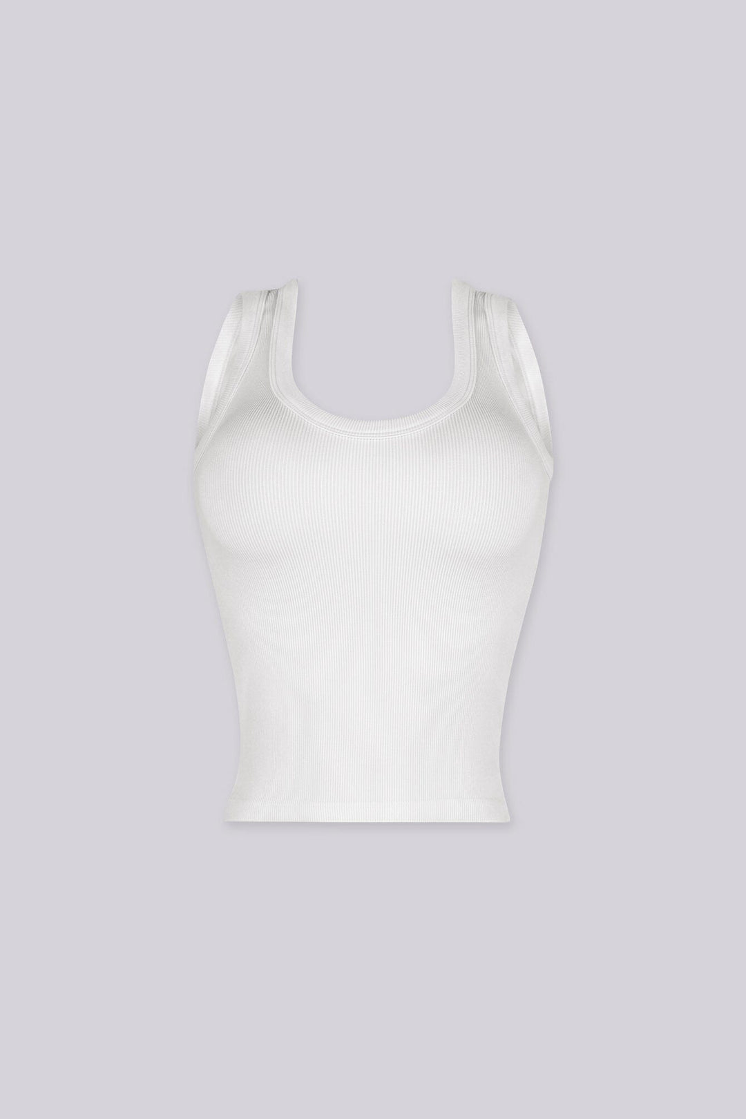 EDGEBYKS - Scoop neckline ribbed knit basic tank top, white front view