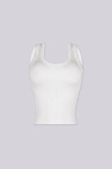 EDGEBYKS - Scoop neckline ribbed knit basic tank top, white front view
